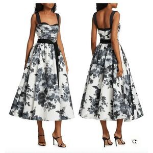 CAROLINA HERRERA Shoulder Strap A-Line Dress with Bow in White/Black US 6 $1990